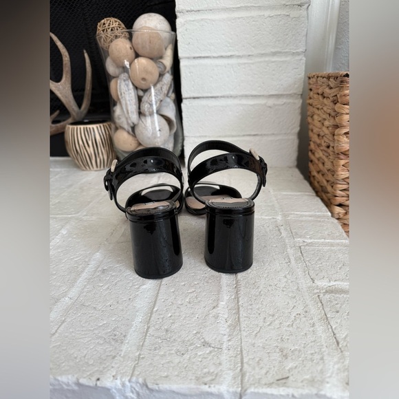 PRADA Round Heel Ankle Strap Slingback Sandal Shoe 36 - 5.5 Black Patent - Picture 4 of 14